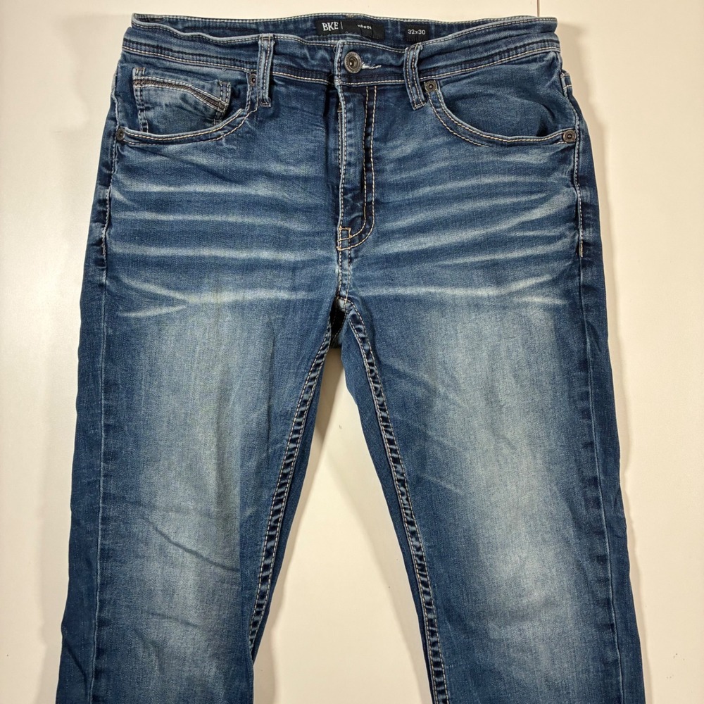 BKE Mason Jeans 32x29 Blue Faded Whiskers Straight Thick Stitch(Tag 32x30)